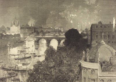 14. heinäkuuta. Seinen valaistus Pont Neufista Pont au Changeiin, 1882. tekijältä Auguste Lepere