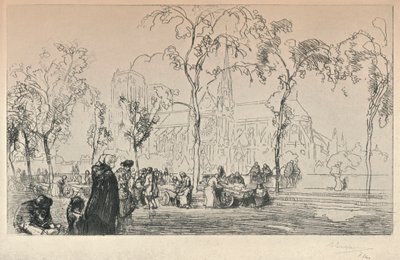 Notre Dame katsottuna Quai Montebellosta, 1915 tekijältä Auguste Louis Lepère