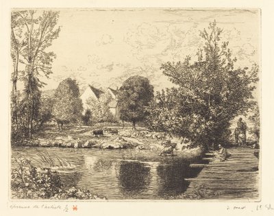 Vanha jalkasilta, Banks of the Small Morin (Vieille passerelle, bords du petit morin) tekijältä Auguste Lepere