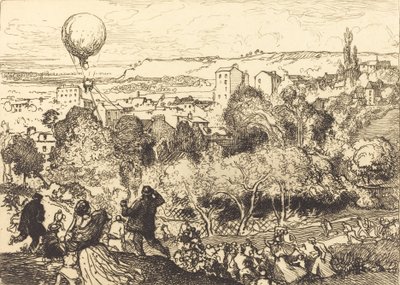 Putoava ilmapallo Pre-Saint-Gervais Lebaloon qui -haudassa, Pre-Saint-Gervaisissa, 1910. tekijältä Auguste Lepere