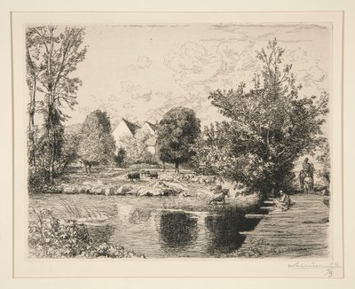 Vieille passerelle, bords du petit Morin (Vanha jalkasilta, Banks of the Small Morin) tekijältä Auguste Lepere