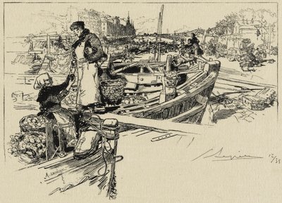 Wharf Scene, mahdollisesti 1880-luku (etsaus kudoksiin) tekijältä Auguste Louis Lepère