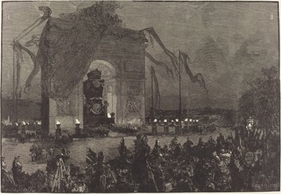 Victor Hugon hautajaiset. Vigilia tekijältä Auguste Lepère after Henri Louis Scott