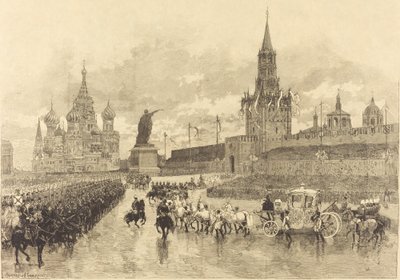 Tsaarin kruunaus. Imperial Cortège ylittää Place Royalen tekijältä Auguste Lepère and Auguste Gérardin