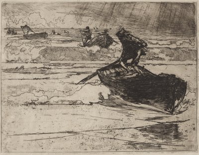 Kalastajat pakenevat ennen myrskyä tekijältä Auguste Louis Lepère