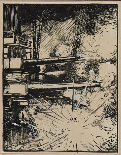 Pommi räjähtää pylväässä tykeillä, 1914. tekijältä Auguste Louis Lepère