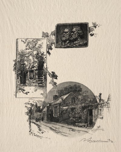 Sisäänkäynti Rousseaun työpajaan ja Maison de Milletiin, 1887. tekijältä Auguste Louis Lepère