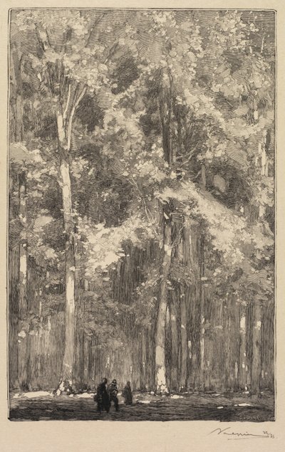 Fontainebleaun metsä: Aamu, Forts de Marlotten tien risteys (La Forêt de Fontainebleau: Le Matin, Carrefour des Fort de Marlotte) tekijältä Auguste Louis Lepère