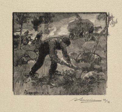 Fontainebleaun metsä: Kannervan vetäminen tekijältä Auguste Louis Lepère