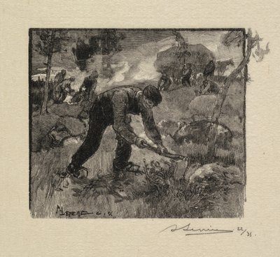 Fontainebleaun metsä: Kannerin vetäminen La Forêt de Fontainebleau: Arracheurs de Bruyères, 1890. tekijältä Auguste Louis Lepère