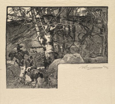 Fontainebleaun metsä: Ratsasta koirille Mont-Gérard La Forêt de Fontainebleaussa, 1890. tekijältä Auguste Louis Lepère