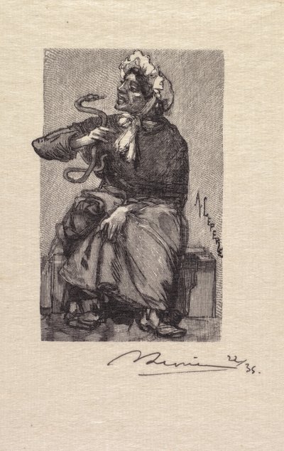 Fontainebleaun metsä: Käärmekauppias Fontainebleaun metsä: Käärmekauppias, 1890. tekijältä Auguste Louis Lepère