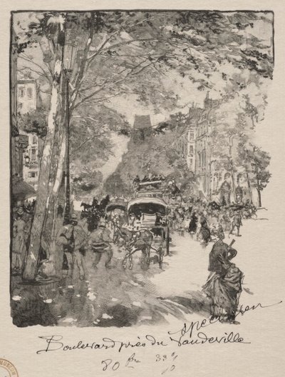 Boulevard lähellä Vaudevilleä tekijältä Auguste Louis Lepère