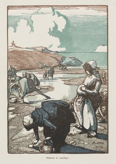 The Pinion Fisherwomen, Saint-Jean-de-Mont tekijältä Auguste Louis Lepère