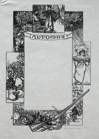 Pariisin almanakka, 1897: Koristeellinen reunus, syksy tekijältä Auguste Louis Lepère