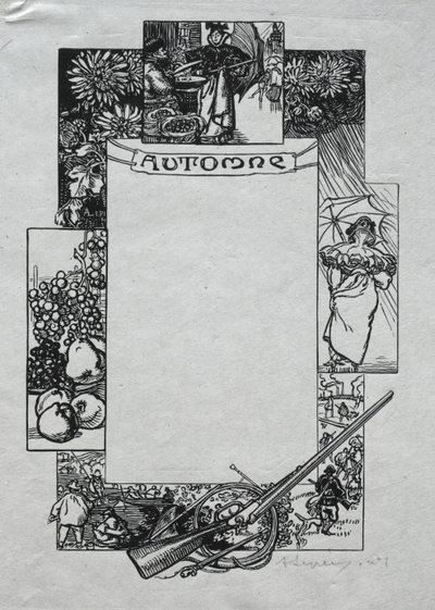 Pariisin almanakka, 1897: Koristeellinen reunus, syksy, 1897. tekijältä Auguste Louis Lepère