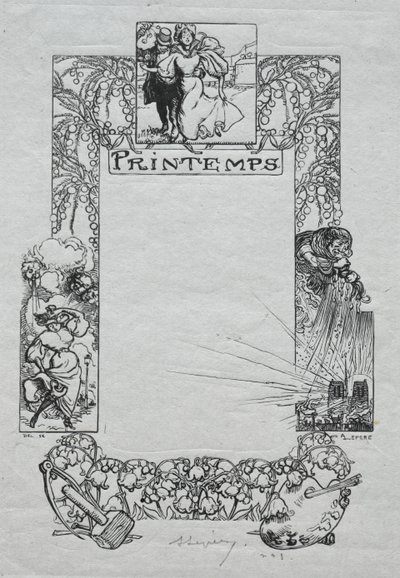 Pariisin almanakka, 1897: Koristeellinen reuna, kevät tekijältä Auguste Louis Lepère
