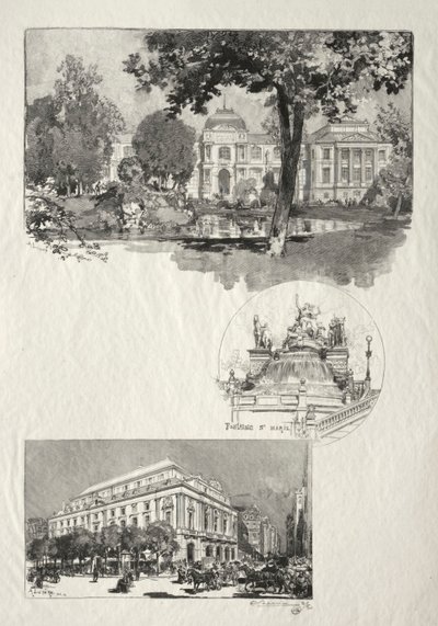 Kuvitettu Rouen: Museo, Fontaine St. Marie, Theatre of Arts, 1896. tekijältä Auguste Louis Lepère
