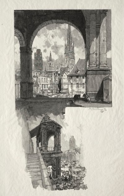 Kuvitettu Rouen: Place de la Haute Vieille Tour, Edicule de la Fierte, 1896. tekijältä Auguste Louis Lepère