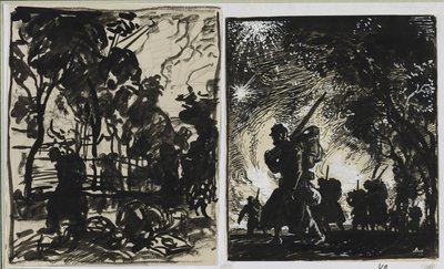 Yökuvaus, partio metsän reunalla, 1914. tekijältä Auguste Louis Lepère