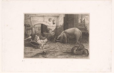 Possua, kanoja ja kaneja navetassa tekijältä Auguste Numans (attributed to)