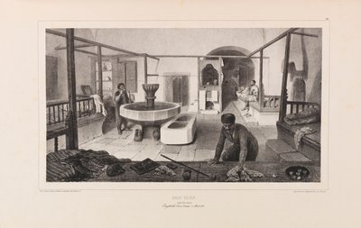 Tatari kylpy, lepohuone. Anatole de Demidoffin teoksesta Voyage dans la Russie, 1837. tekijältä Auguste Raffet