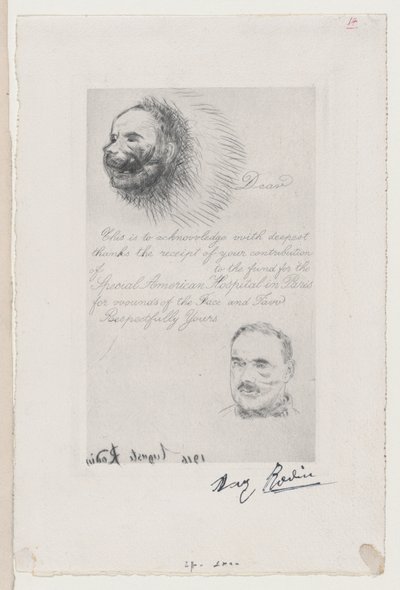 Pariisin amerikkalaisen erikoissairaalan avustus kasvojen ja ..., 1916. tekijältä Auguste Rodin