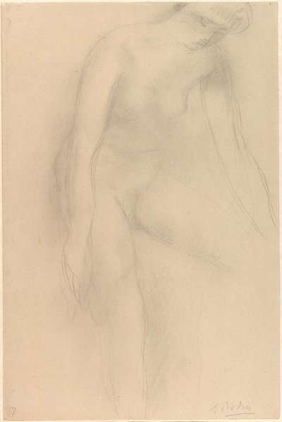 Seisova alaston nainen, kumartuu eteenpäin tekijältä Auguste Rodin