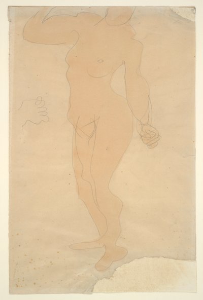 Seisova alaston (pään osittain leikattu paperin reunasta) tekijältä Auguste Rodin