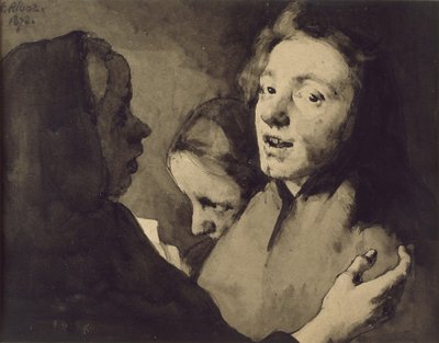 Keskustelukappale: Kolme päätä, 1872 (mustalla musteella pesu paperille) tekijältä Auguste Theodule Ribot