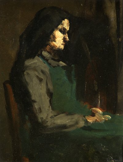 Nainen vihreällä esiliinalla (öljy pahville) tekijältä Auguste Theodule Ribot