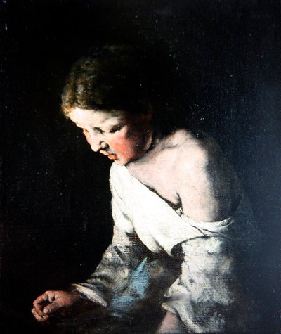Nuoren tytön ompelu, n. 1865 (öljy kankaalle) tekijältä Auguste Theodule Ribot