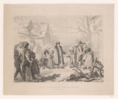 Louis XVI vierailee köyhällä alueella Ludvig XVI jakelu des secours aux pauvres (otsikko esineessä) tekijältä Auguste Thomas Marie Blanchard