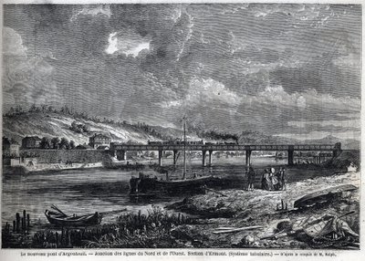 Uudella sillalla on Argenteuil. Pohjoisen ja lännen linjojen risteys. Ermont-osa (putkimainen järjestelmä). Kaiverrus Ralphin luonnoksen jälkeen elokuvassa "" Le Monde illustrious", 29.8.1863. Yksityinen kokoelma. tekijältä Auguste Victor Deroy