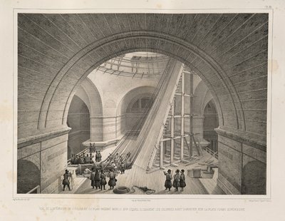 Sisäkuva katedraalista ja rampilta Alkaen: Pyhän Iisakin katedraalin rakentaminen, 1845 tekijältä Auguste de Montferrand