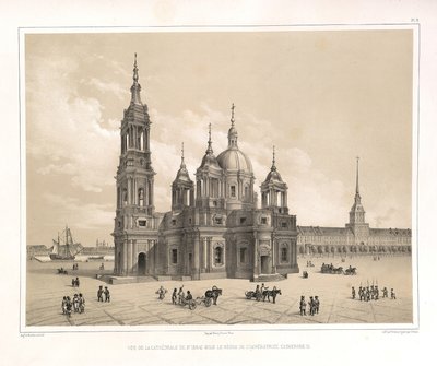 Näkymä Pyhän Iisakin katedraalista Katariina II:n aikaan Alkaen: Pyhän Iisakin katedraalin rakentaminen, 1845 tekijältä Auguste de Montferrand