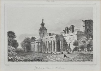 Näkymä Gothic Gallerysta Wilanówin palatsissa, 1840 tekijältä Augustin François Lemaiand#770tre