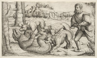 Karhunmetsästys, 1569. tekijältä Augustin Hirschvogel