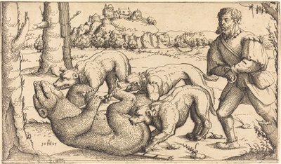 Karhunmetsästys, 1545. tekijältä Augustin Hirschvogel