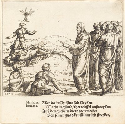 Kristus parantaa sokean ja tyhmän demonin, 1548. tekijältä Augustin Hirschvogel