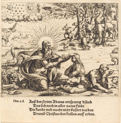 Eevan luominen, 1547. tekijältä Augustin Hirschvogel