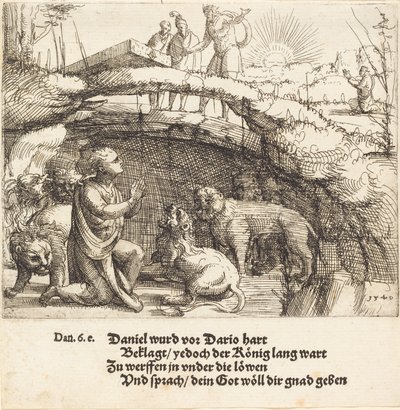 Daniel leijonien luolassa, 1549. tekijältä Augustin Hirschvogel