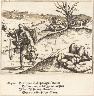 Daavid mestaa Goljatin, 1547. tekijältä Augustin Hirschvogel