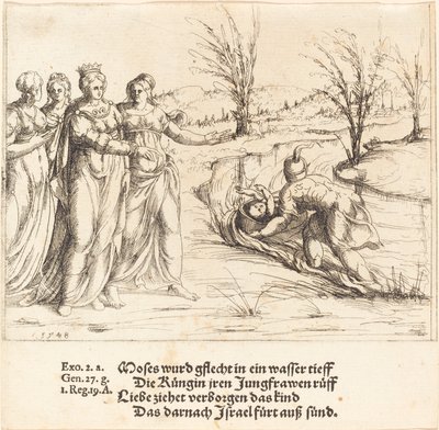 Mooseksen löytö, 1548. tekijältä Augustin Hirschvogel