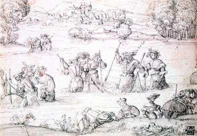 Fishing in the Rain, c1513-1553 tekijältä Augustin Hirschvogel