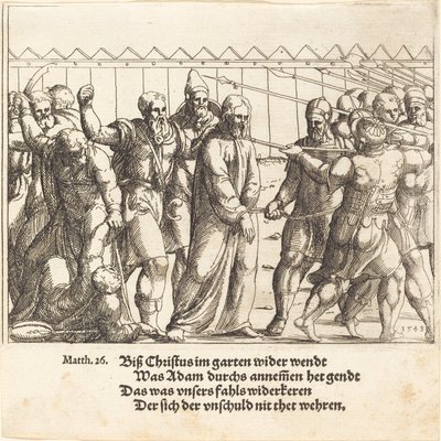 Jeesus johdatetaan Kaifaan luo, 1549. tekijältä Augustin Hirschvogel