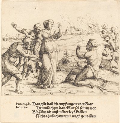 Job saa tietää vastoinkäymisistään, 1549. tekijältä Augustin Hirschvogel