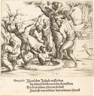 Joseph heitetty kaivoon, 1549. tekijältä Augustin Hirschvogel