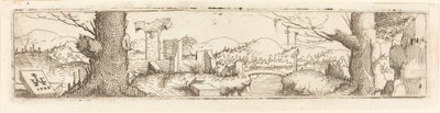 Maisema puron ja raunioiden kanssa, 1545. tekijältä Augustin Hirschvogel