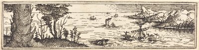 Maisema järvellä ja purjealuksilla, 1545. tekijältä Augustin Hirschvogel